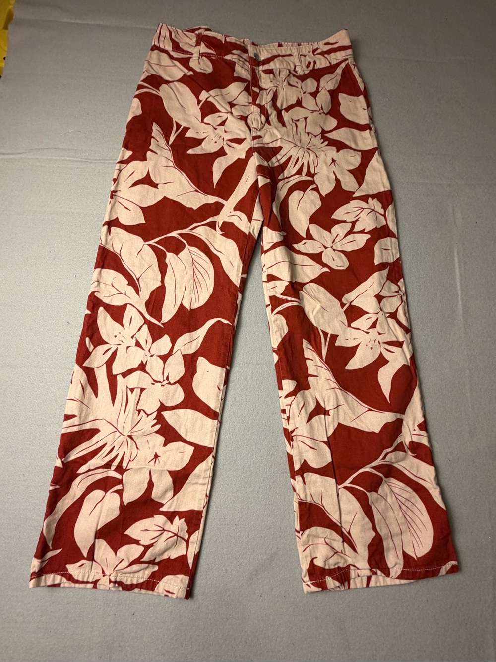 Mango Wide-Leg Floral Pants in Rust and Cream L
